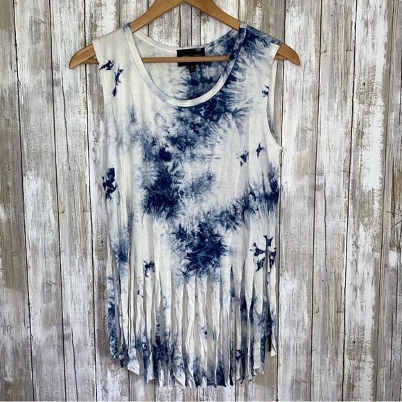 Romeo & Juliet Blue Tie Dye Fringe Crop Tank - Picture 1 of 5